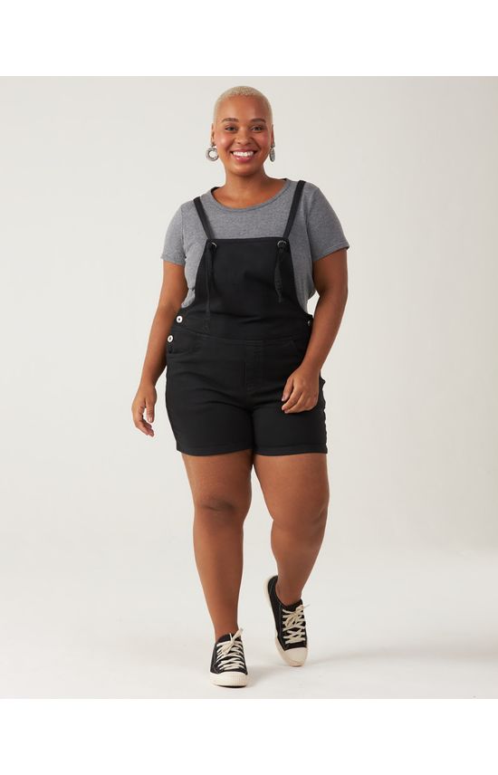 Jardineira Feminina Plus Size Em Sarja Com Elastano