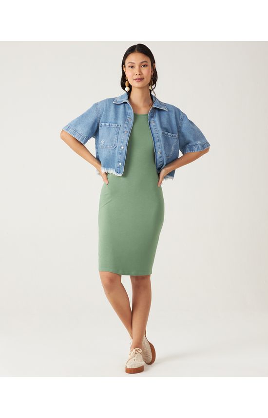 Vestido Básico Feminino Manga Curta Em Viscose Stretch