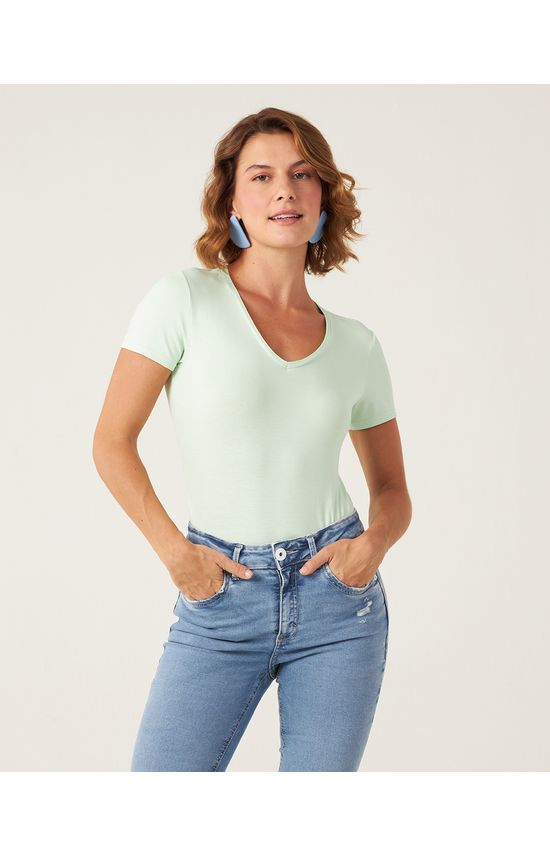 Blusa Básica Feminina Decote V Em Viscose Stretch