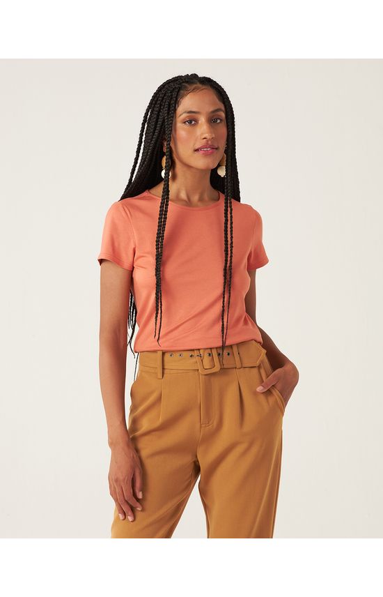 Blusa Básica Feminina Decote Redondo Em Viscose Stretch