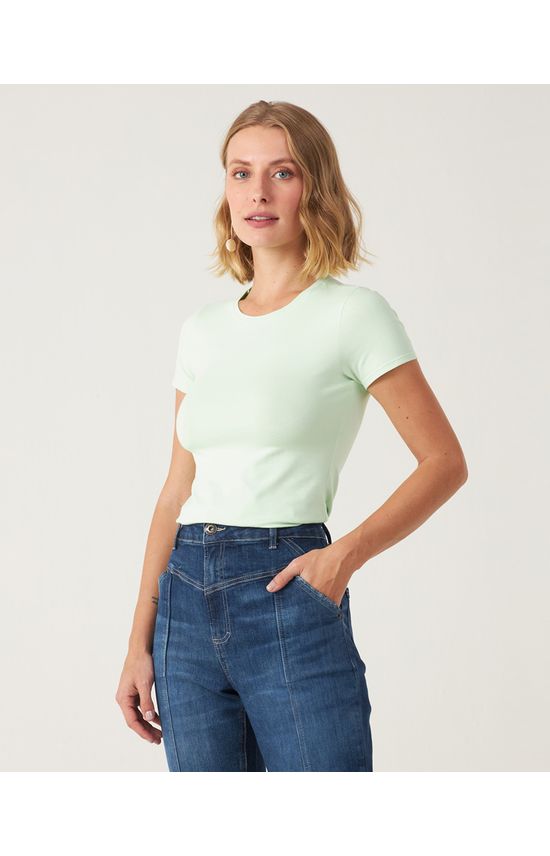 Blusa Básica Feminina Decote Redondo Em Algodão