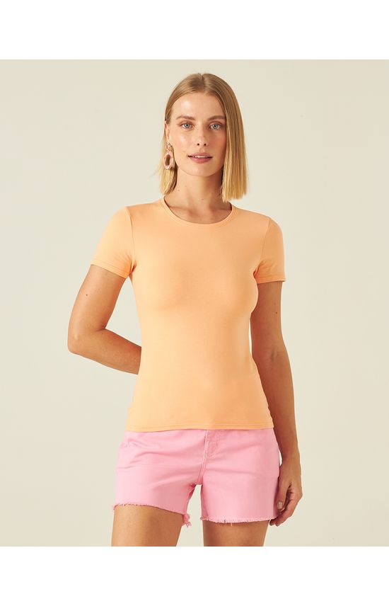 Blusa Básica Feminina Decote Redondo Em Algodão
