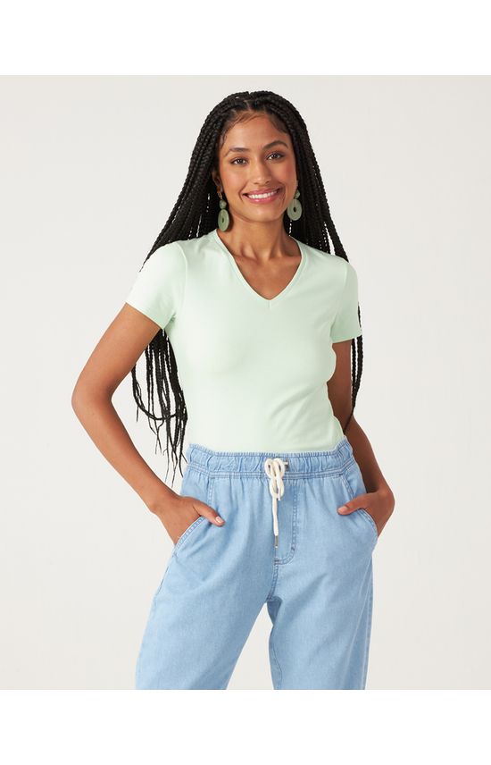 Blusa Básica Feminina Decote V Em Algodão