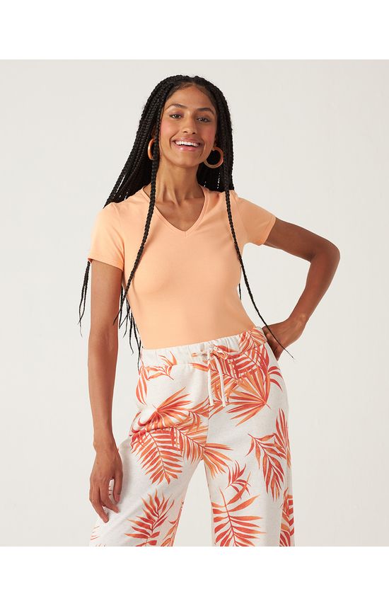Blusa Básica Feminina Decote V Em Algodão
