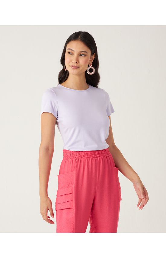 Blusa Básica Feminina Decote Redondo Em Viscose Stretch