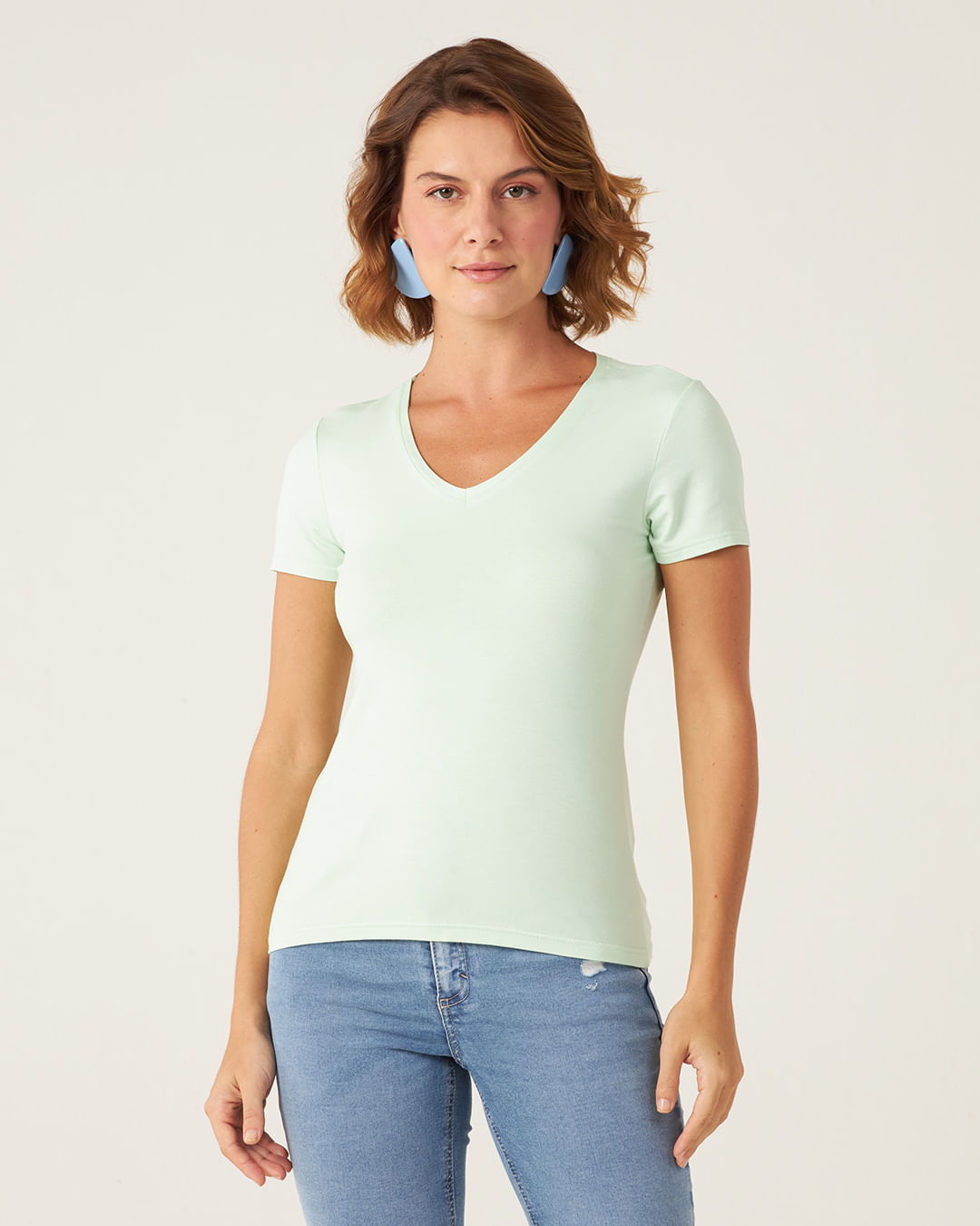 Blusa Básica Feminina Decote V Em Viscose Stretch - Imagem 10