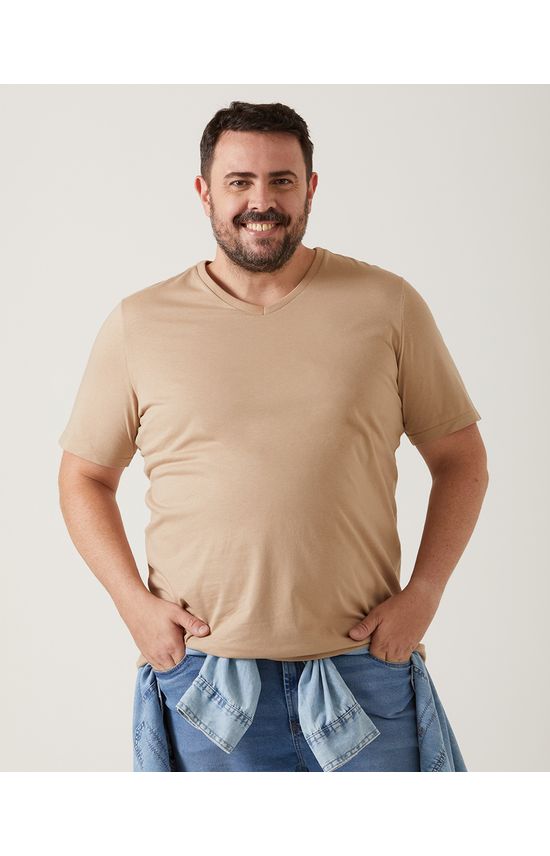 Camiseta Básica Masculina Plus Size Decote V Em Algodão