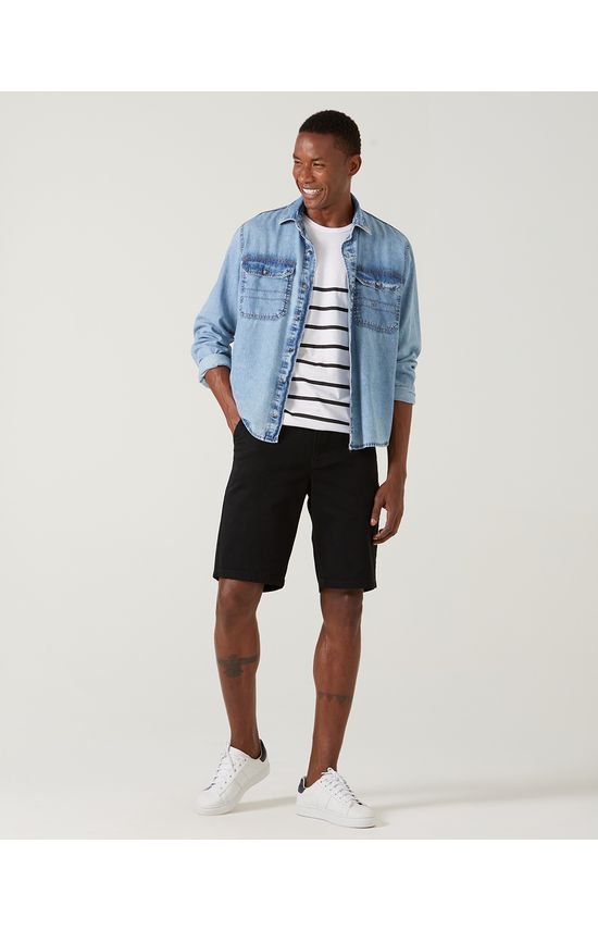 Bermuda Masculina Com Bolsos Em Sarja Com Elastano