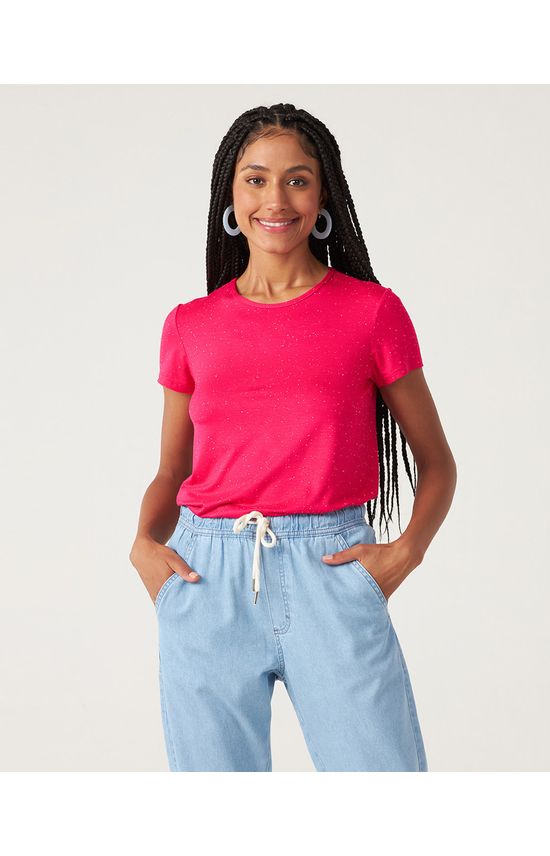 Blusa Básica Feminina Decote Redondo Em Viscose Botonê