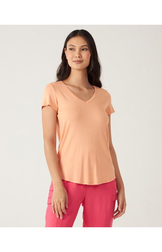 Blusa Básica Feminina Mullet Decote V Em Viscose Stretch