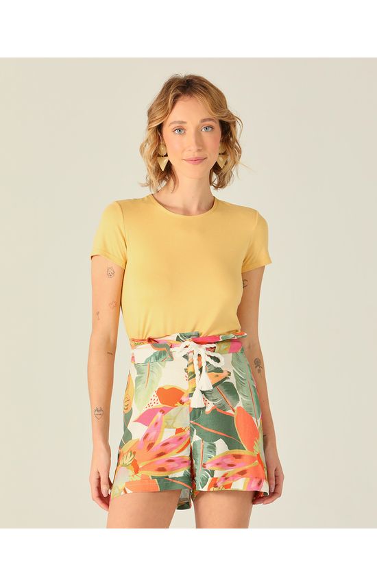 Blusa Básica Feminina Decote Redondo Em Viscose Botonê