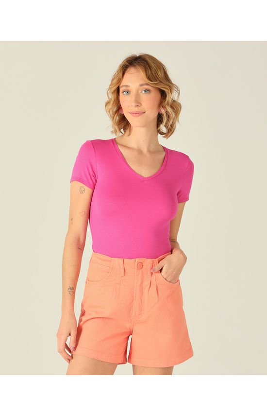 Blusa Básica Feminina Decote V Em Viscose Stretch
