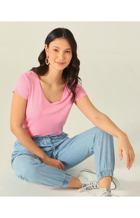 Blusa Básica Feminina Mullet Decote V Em Viscose Stretch