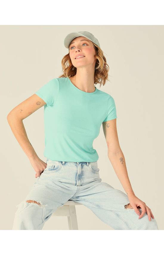 Blusa Básica Feminina Decote Redondo Em Viscose Stretch