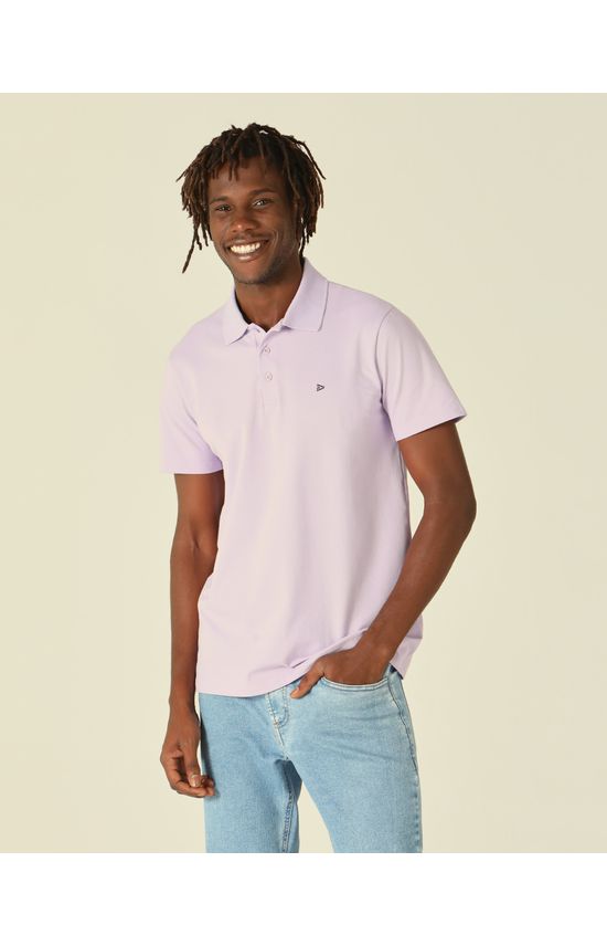 Camisa Polo Básica Masculina Bordado Frontal Em Piquet Stretch