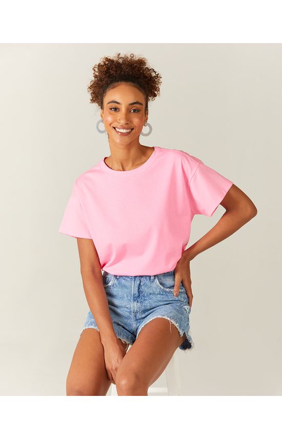 Blusa Básica Feminina Neon Oversized Em Algodão