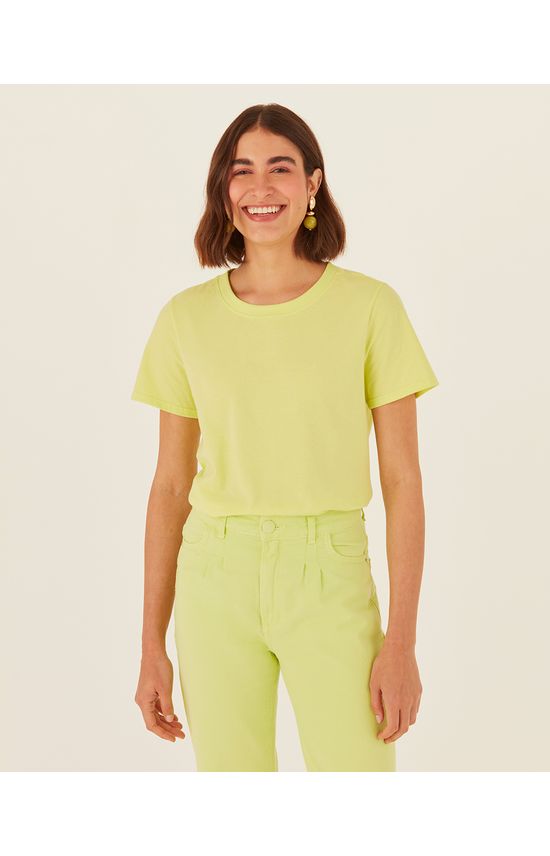 Blusa Básica Feminina Decote Redondo Com Pesponto Em Algodão