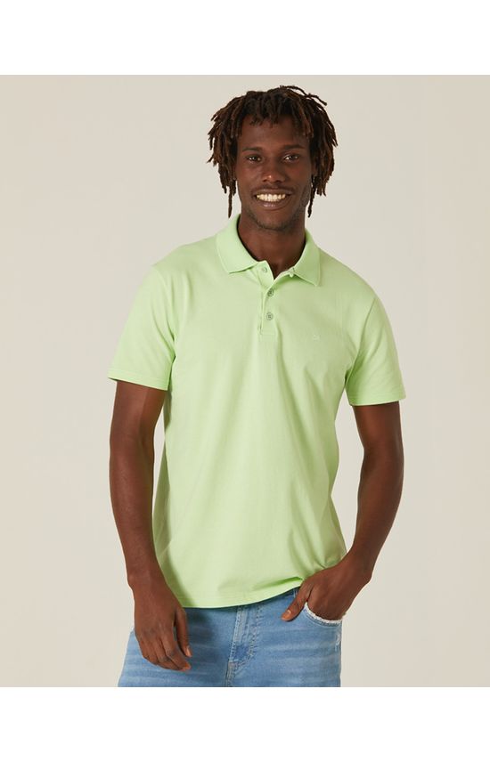 Camisa Polo Básica Masculina Bordado Frontal Em Piquet Stretch