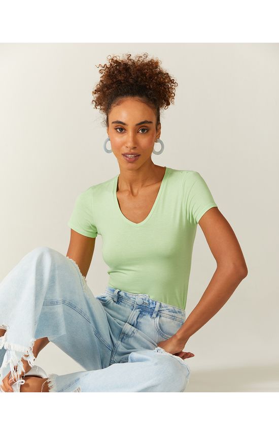 Blusa Básica Feminina Decote V Em Viscose Stretch