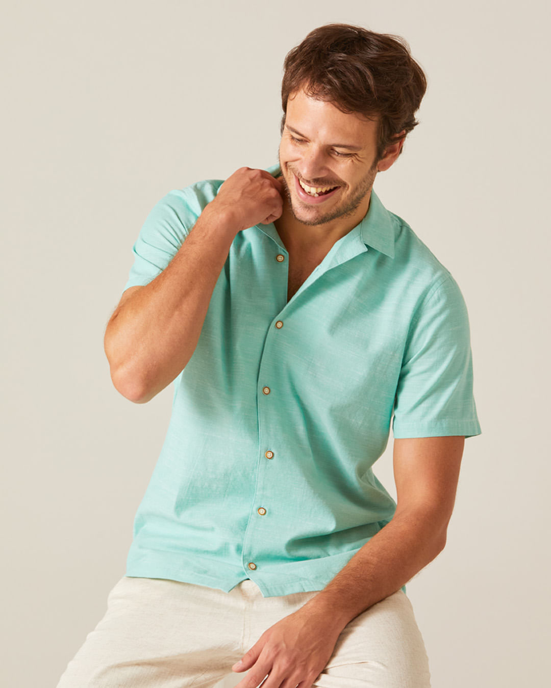 Camisa Masculina Manga Curta Em Chambray - Imagem 13
