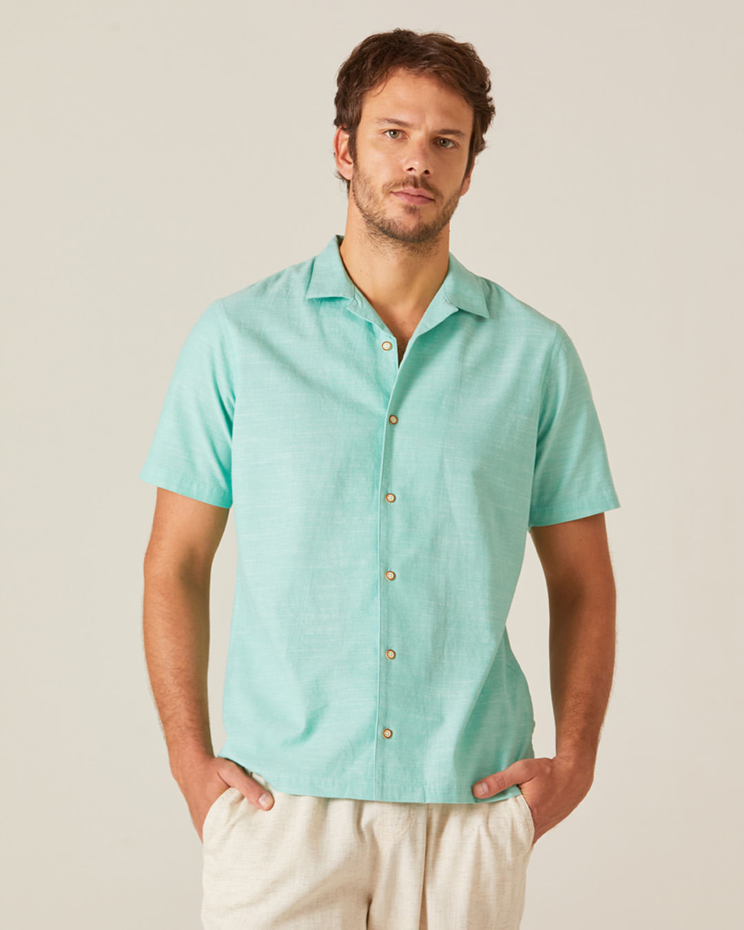 Camisa Masculina Manga Curta Em Chambray - Imagem 6