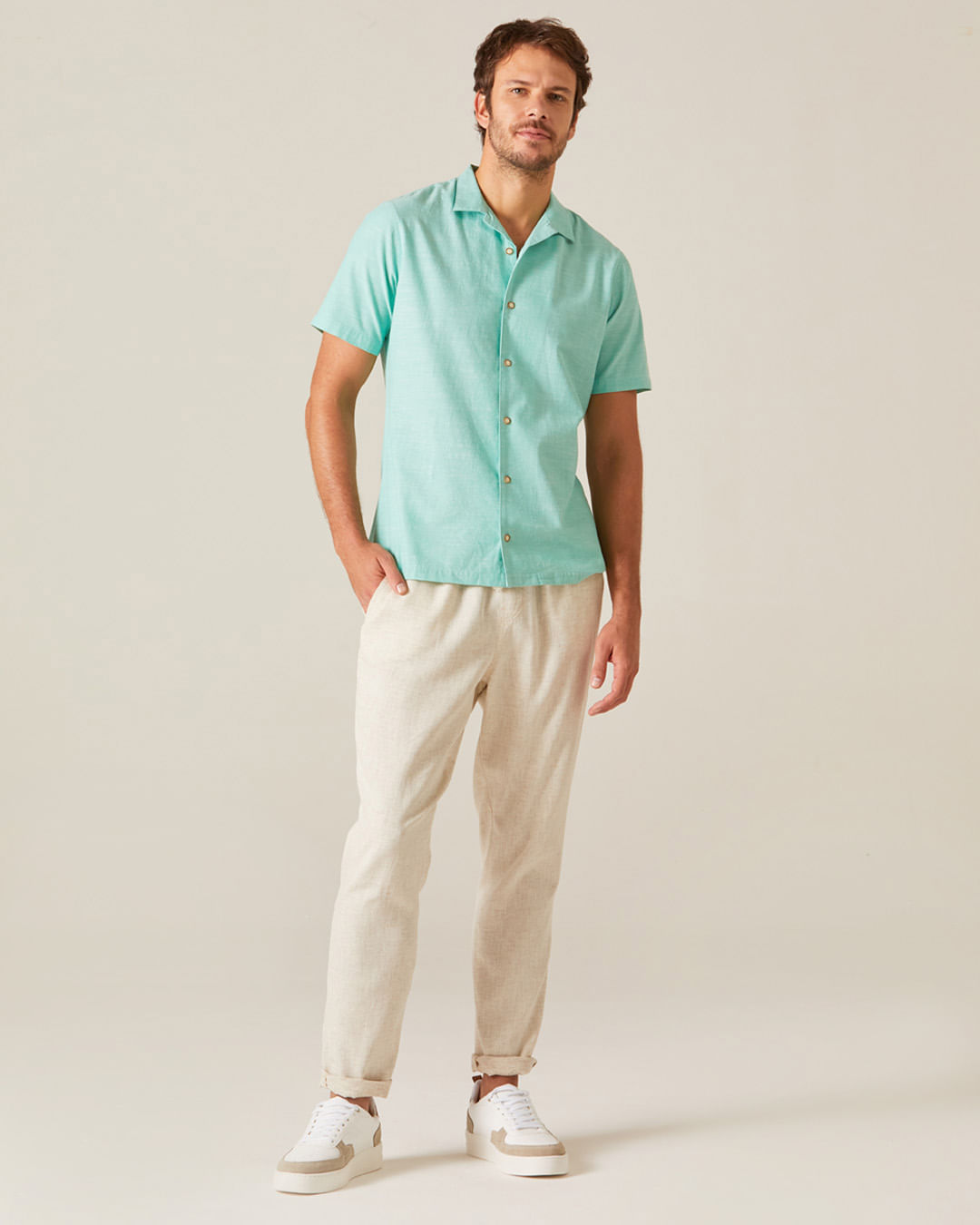Camisa Masculina Manga Curta Em Chambray - Imagem 20