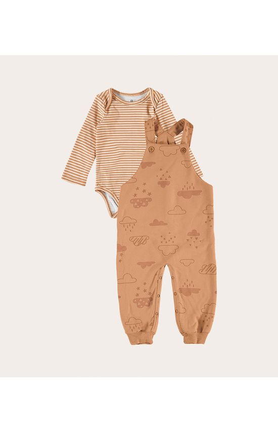 Conjunto Infantil Unissex Jardineira Nuvens Em Moletom Malwee Kids