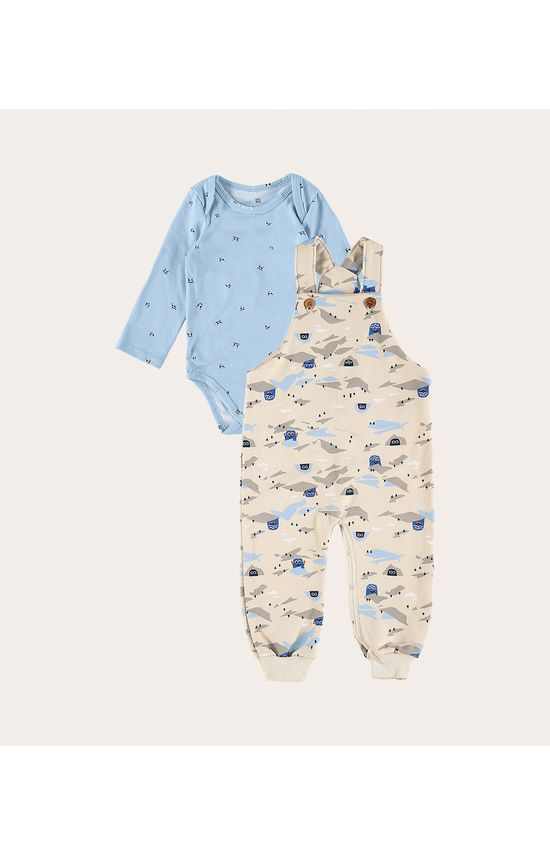 Conjunto Infantil Unissex Jardineira Monstro Em Moletom Malwee Kids