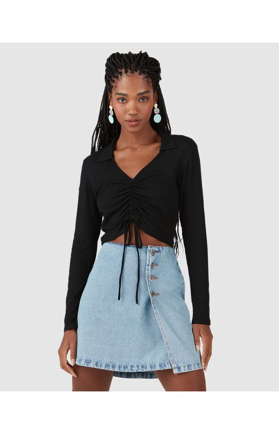 Blusa Feminina Túnel Frontal Em Malha Canelada De Viscose