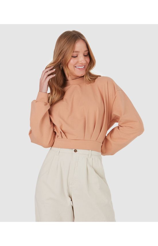 Blusa Long Cropped Feminina Pregas Em Algodão