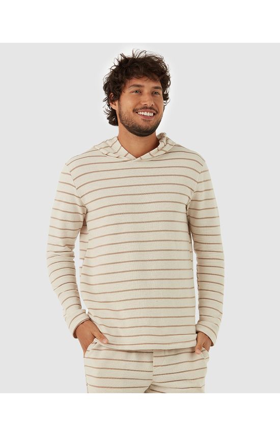 Camiseta Slim Masculina Listrada Com Capuz Em Algodão