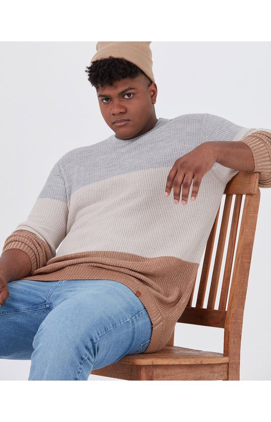 Blusão Masculino Plus Size Listras Em Tricô