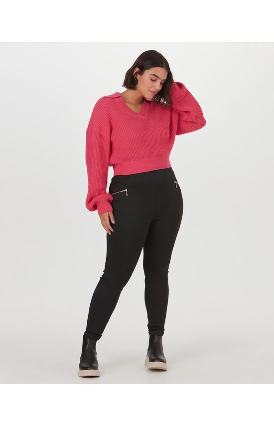 Calça Legging Feminina Plus Size Detalhe Zíper Em Interlock De Viscose
