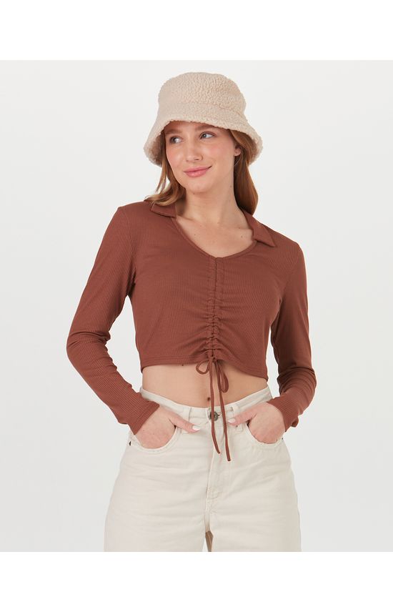 Blusa Feminina Túnel Frontal Em Malha Canelada De Viscose