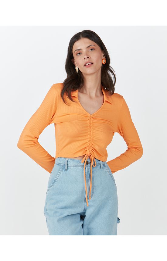 Blusa Feminina Túnel Frontal Em Malha Canelada De Viscose