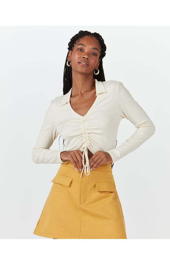 Blusa Feminina Túnel Frontal Em Malha Canelada De Viscose