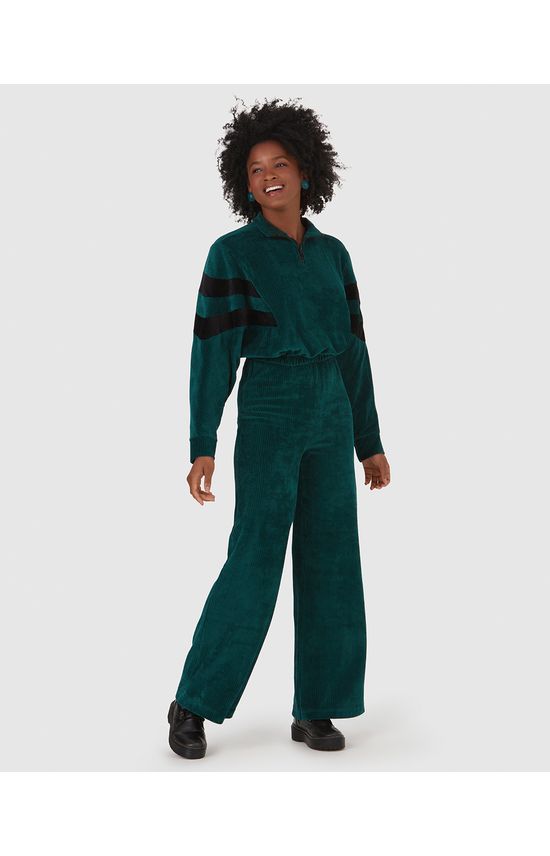 Calça Wide Leg Feminina Em Plush Canelado