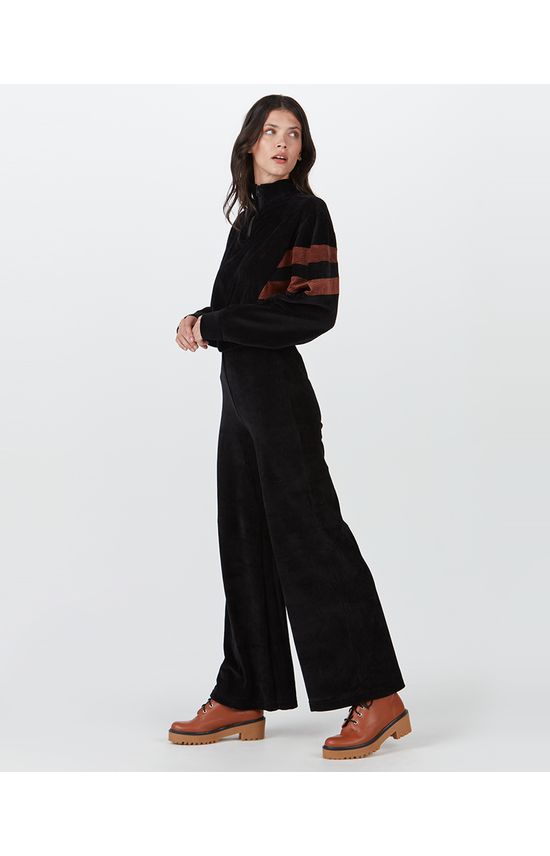 Calça Wide Leg Feminina Em Plush Canelado