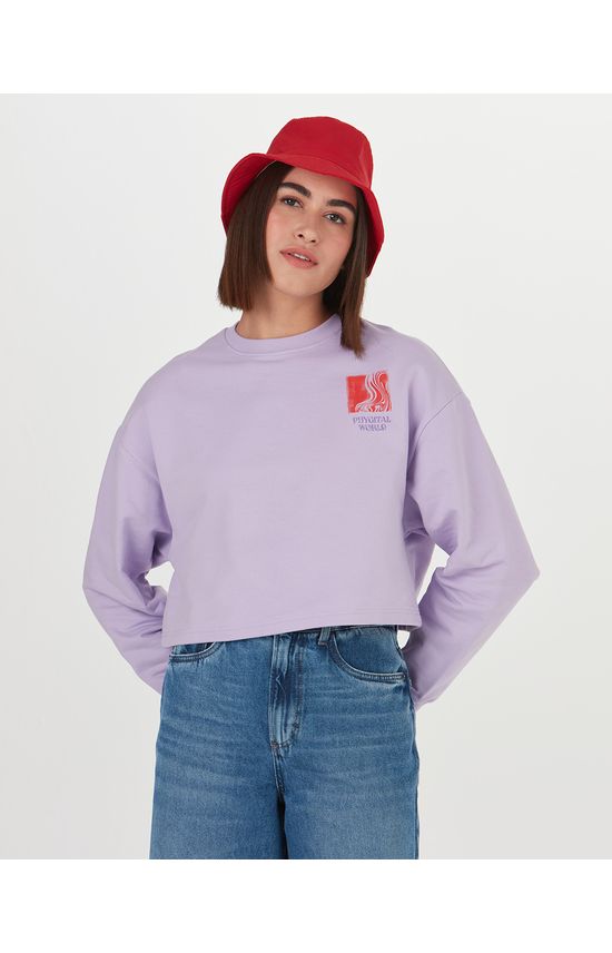 Blusão Cropped Feminino Phygital World Em Moletom Flanelado