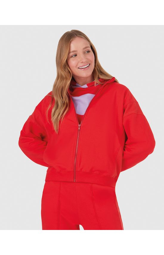 Jaqueta Feminina Recorte Lateral Em Moletom Stretch Flanelado