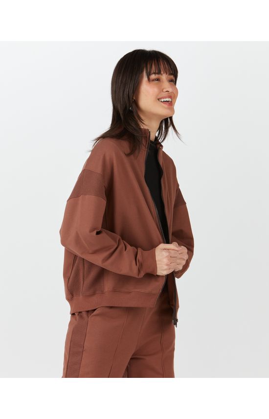 Jaqueta Feminina Recorte Lateral Em Moletom Stretch Flanelado