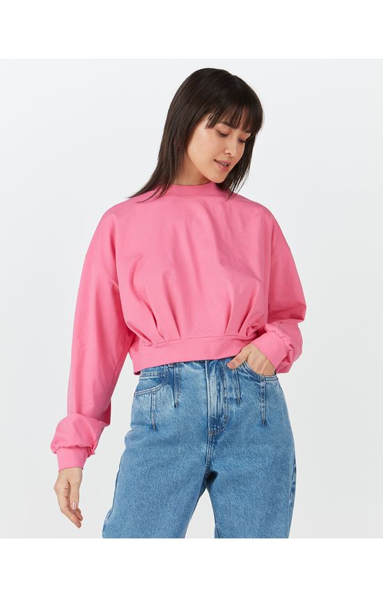 Blusa Long Cropped Feminina Pregas Em Algodão