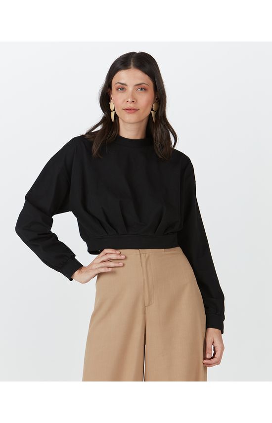 Blusa Long Cropped Feminina Pregas Em Algodão