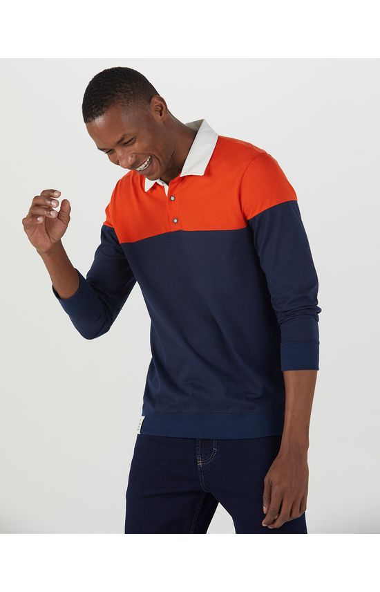 Camisa Polo Masculina Manga Longa Bicolor Em Algodão