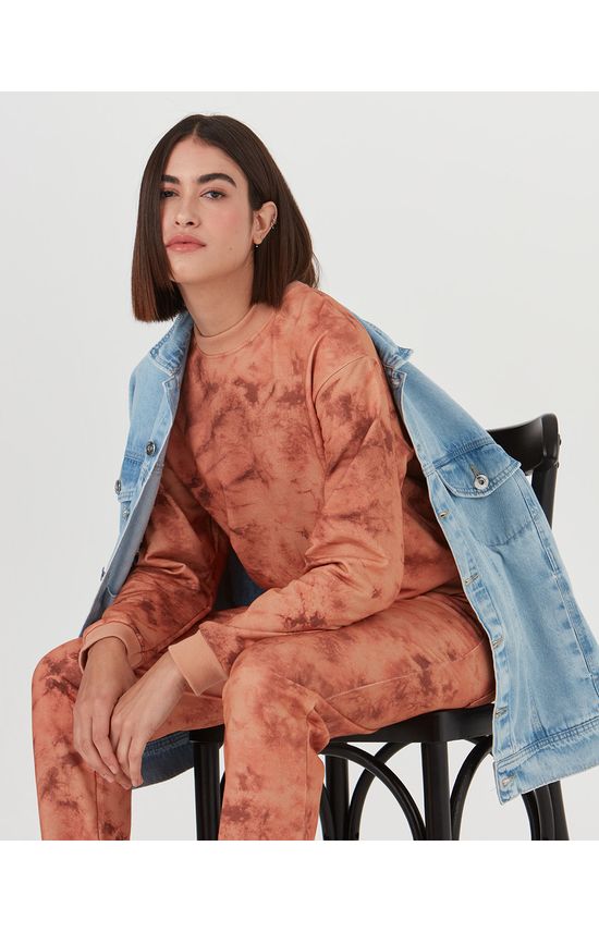 Blusão Feminino Tie Dye Manga Longa Em Moletom Sem Flanela
