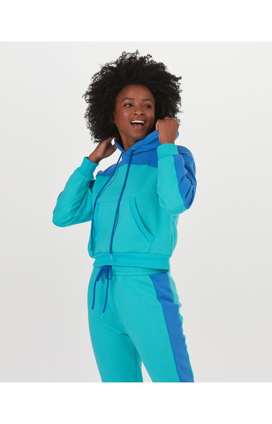 Blusão Feminino Bicolor Com Capuz Em Moletom Soft Flanelado