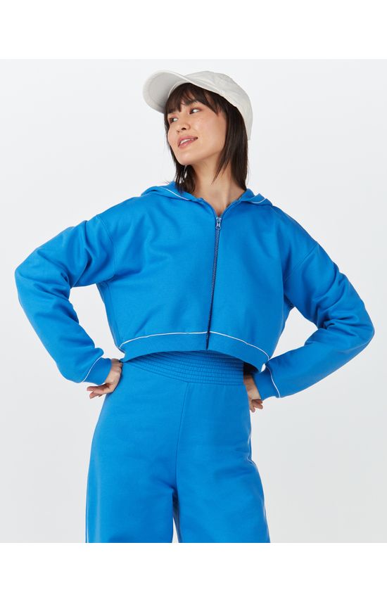 Jaqueta Cropped Feminina Com Capuz Em Moletom Flanelado