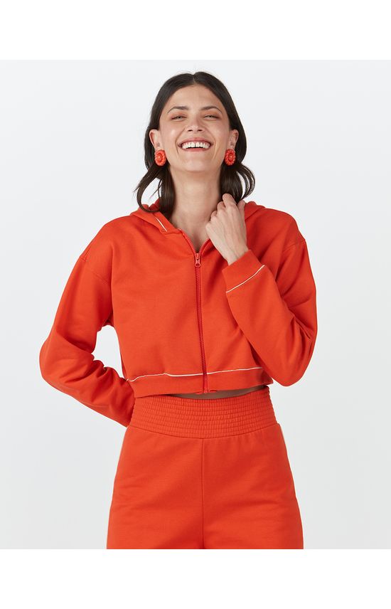 Jaqueta Cropped Feminina Com Capuz Em Moletom Flanelado