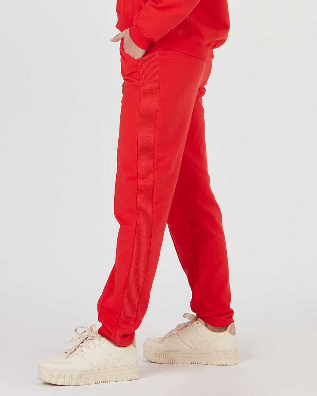 Calça Reta Feminina Recorte Frontal Em Moletom Stretch Flanelado - Imagem 2