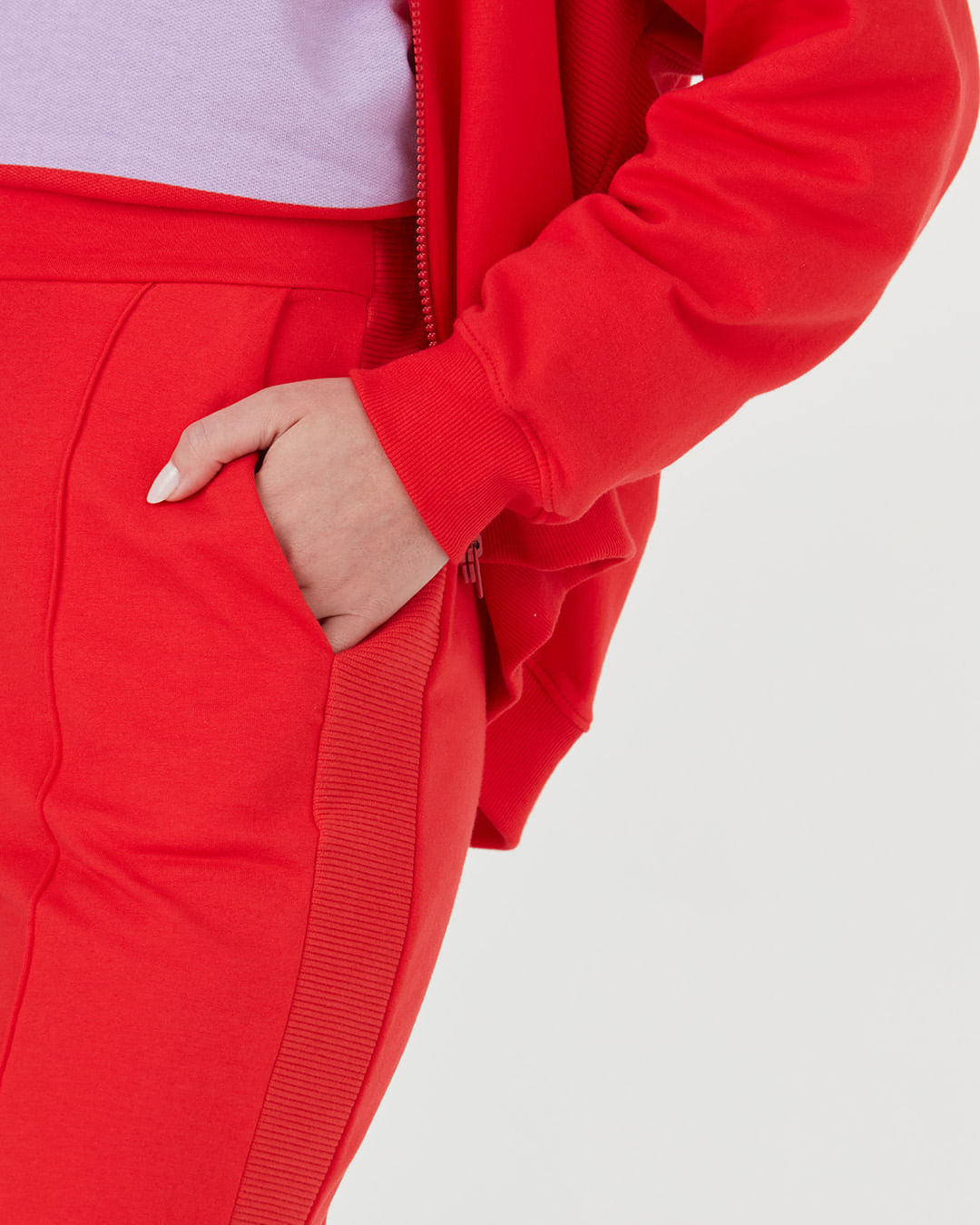 Calça Reta Feminina Recorte Frontal Em Moletom Stretch Flanelado - Imagem 15